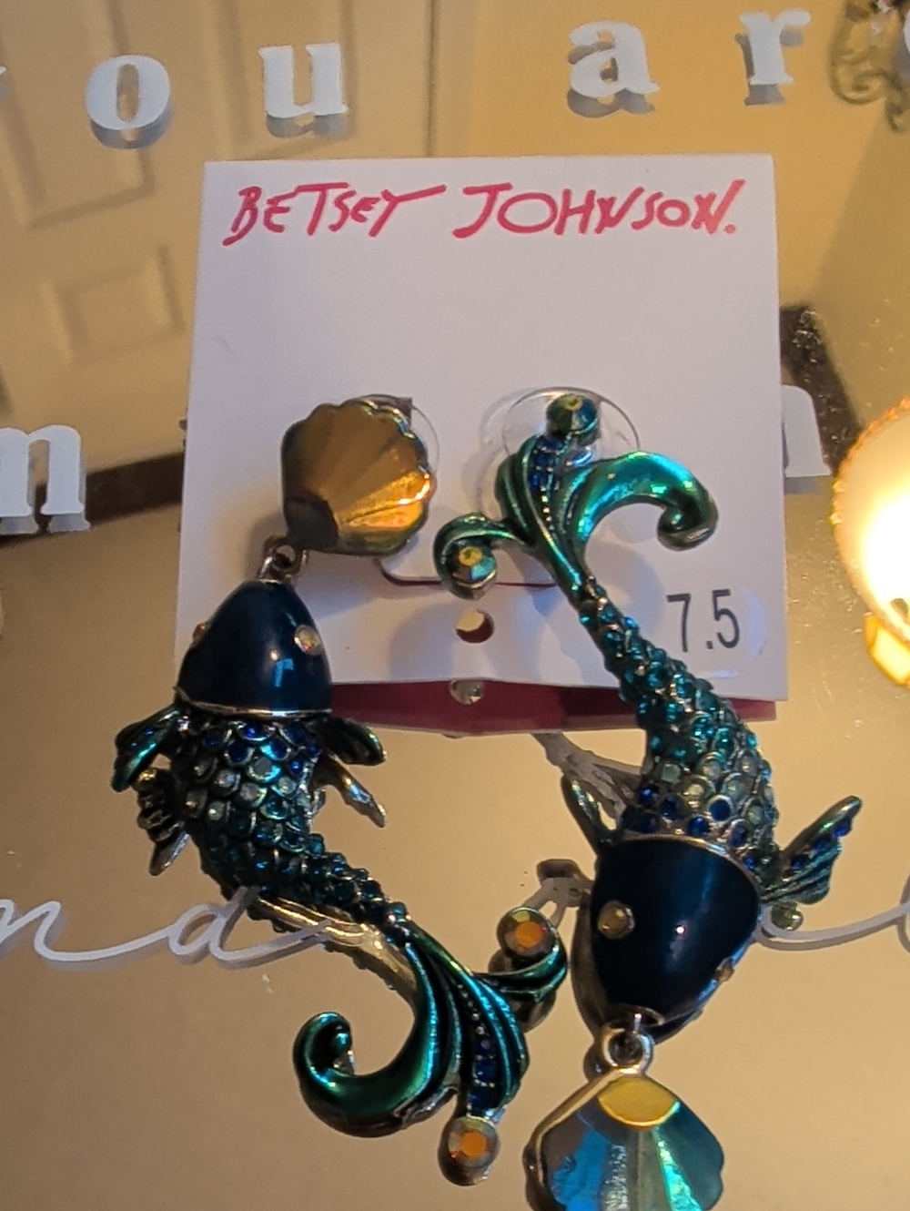Betsey Johnson Teal and Blue Koi Fish Drop Earrings